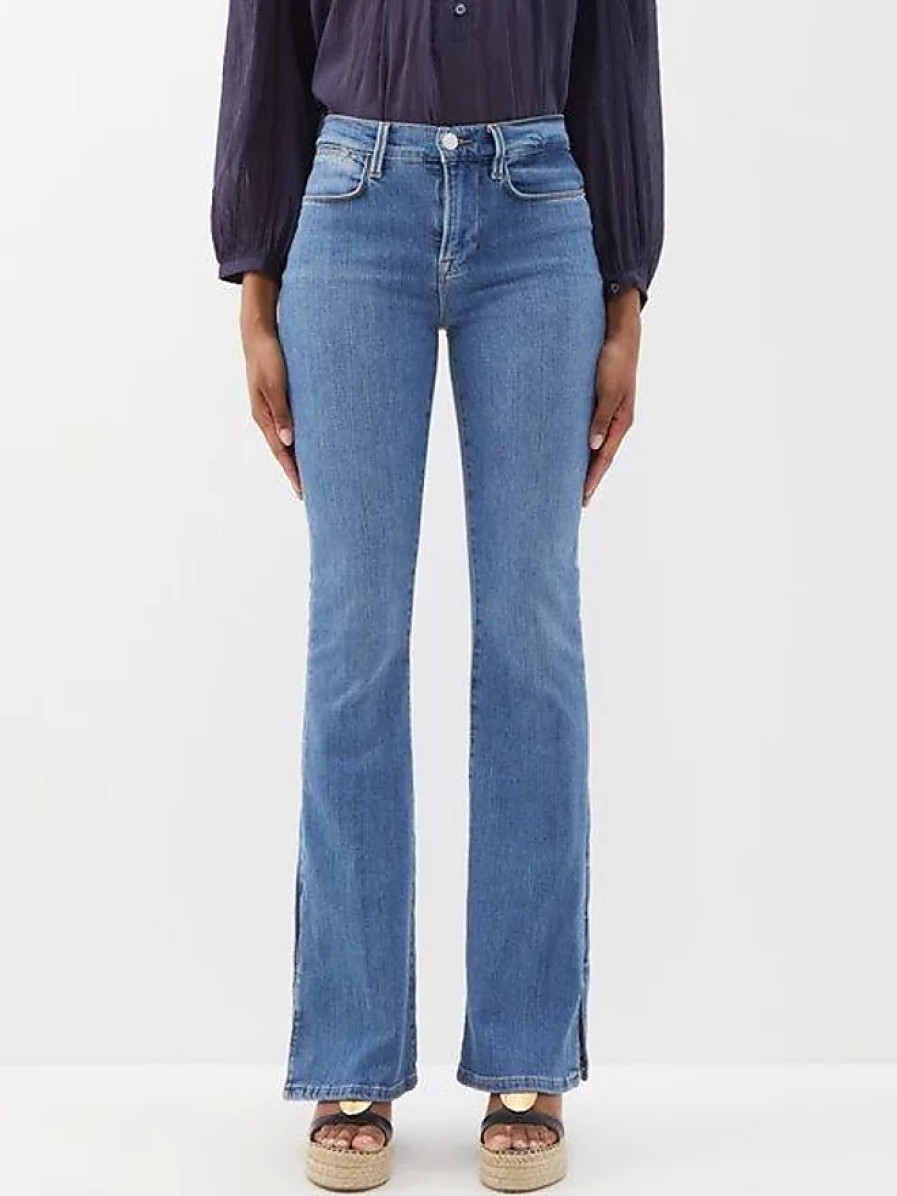 Femmes Mère Jeans | Frame - Jean Fendu Le High Flare - Femme - Bleu