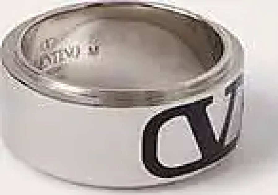 Hommes Ellie Mercer Bijoux | Bague En Metal Et Email Vlogo Signature Homme Noir 19