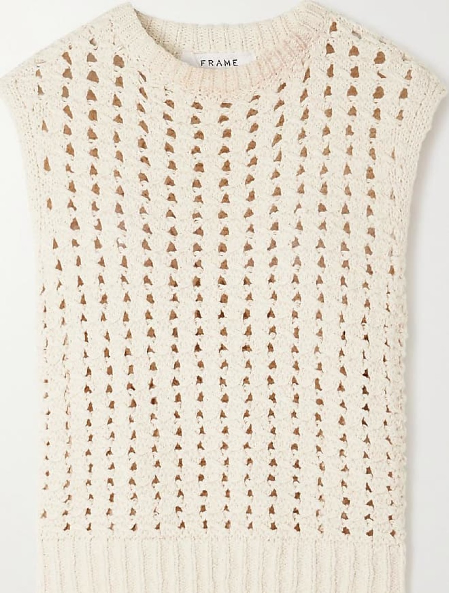 Femmes Moncler Gilets | Gilet En Coton Crochete - Creme - Xx Small,X Small,Small,Medium,Large