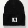 Femmes Tous les saints Chapeaux D'Hiver | Bonnet En Laine Cotelee + Carhartt Wip - Noir - Taille Unique