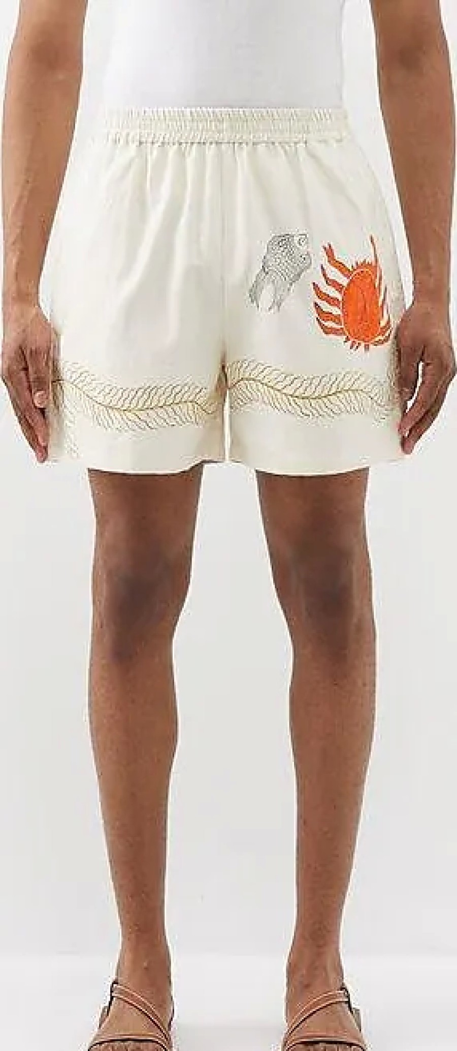 Hommes Reiss Pantalon | Harago - Short En Coton A Taille Elastiquee A Imprime Crabe - Homme - Blanc Casse