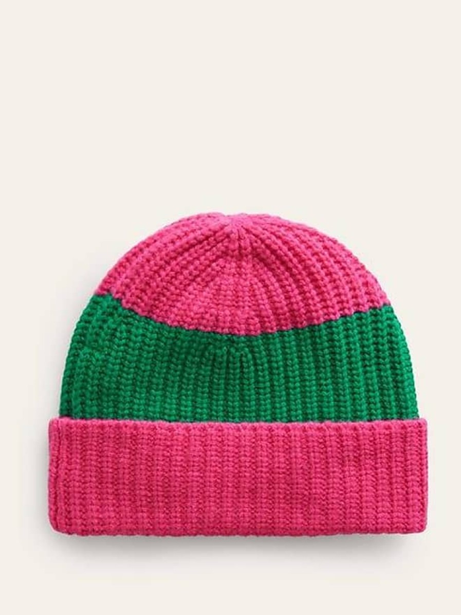 Femmes Talbots Chapeaux D'Hiver | Bonnet Color Block Rose Vif/Vert Veridian Femme Boden