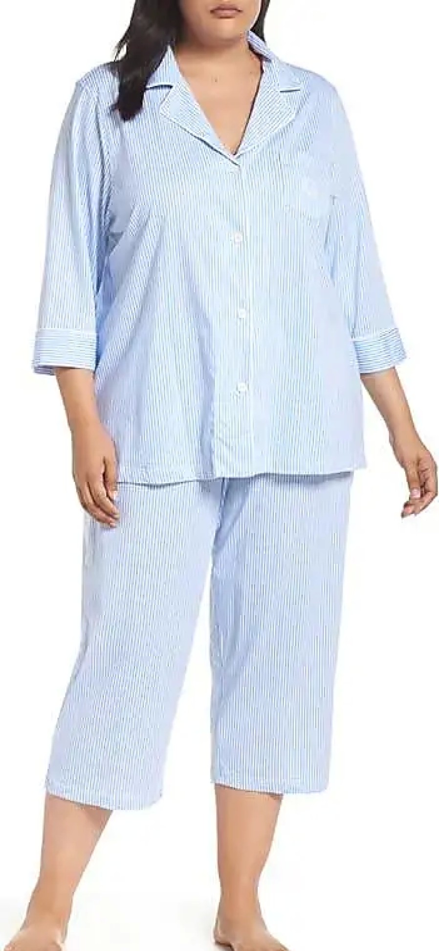 Femmes Ange Maternité Vetements De Detente | Pyjama Court En Tricot A Rayures Bleu Carissa/Blanc Chez Nordstrom, Taille 1X