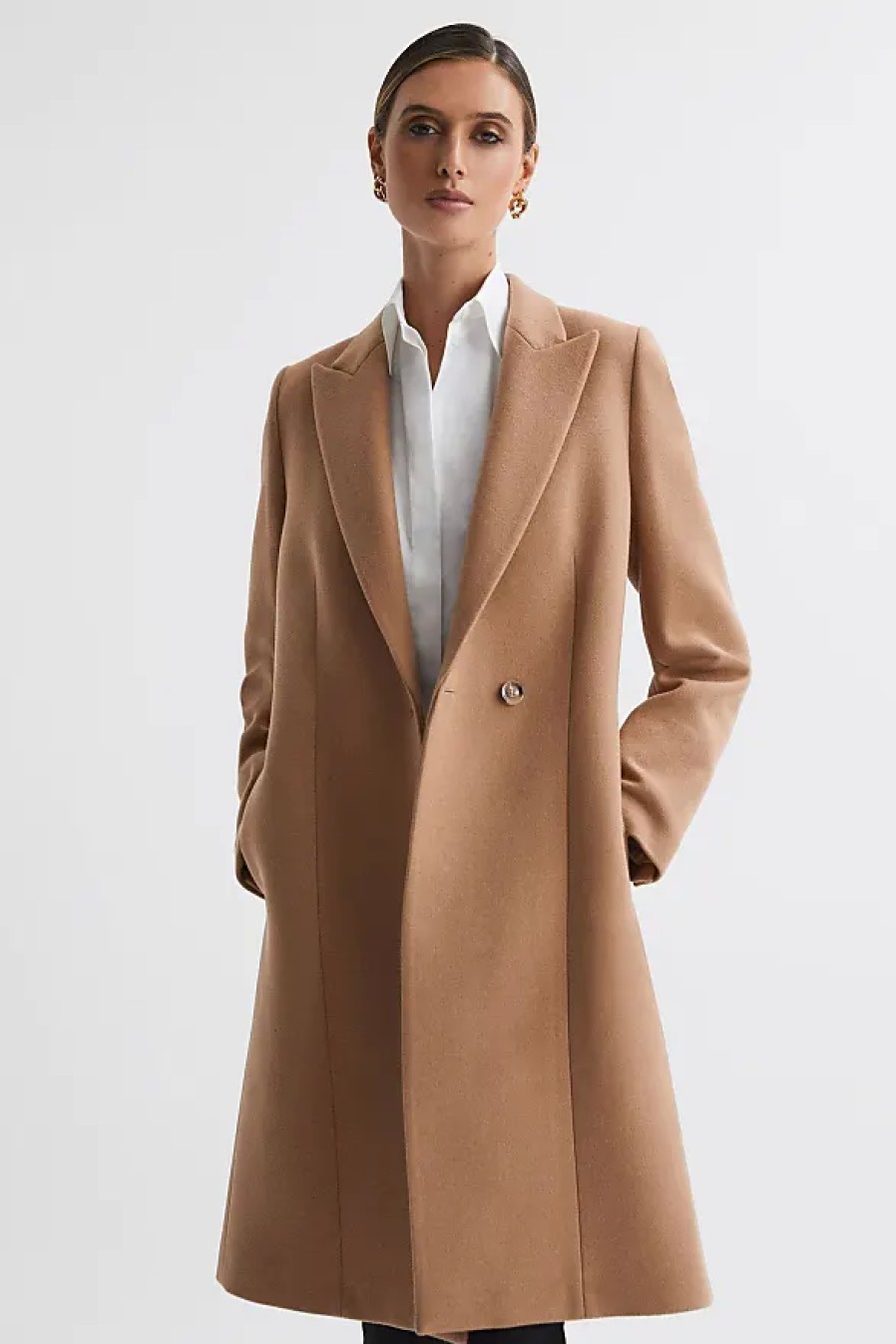 Femmes Reiss Manteaux | Arlow - Manteau Croise En Laine Melangee Camel Petite, Us 8