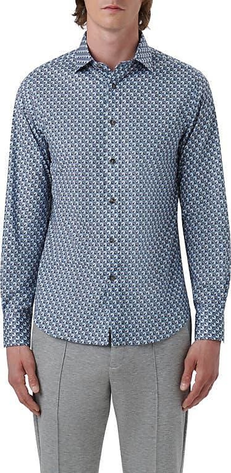 Hommes Luca Faloni Chemises | Chemise Boutonnee Extensible A Imprime Geometrique Axel En Bleu Air Chez Nordstrom, Taille Xxx-Large