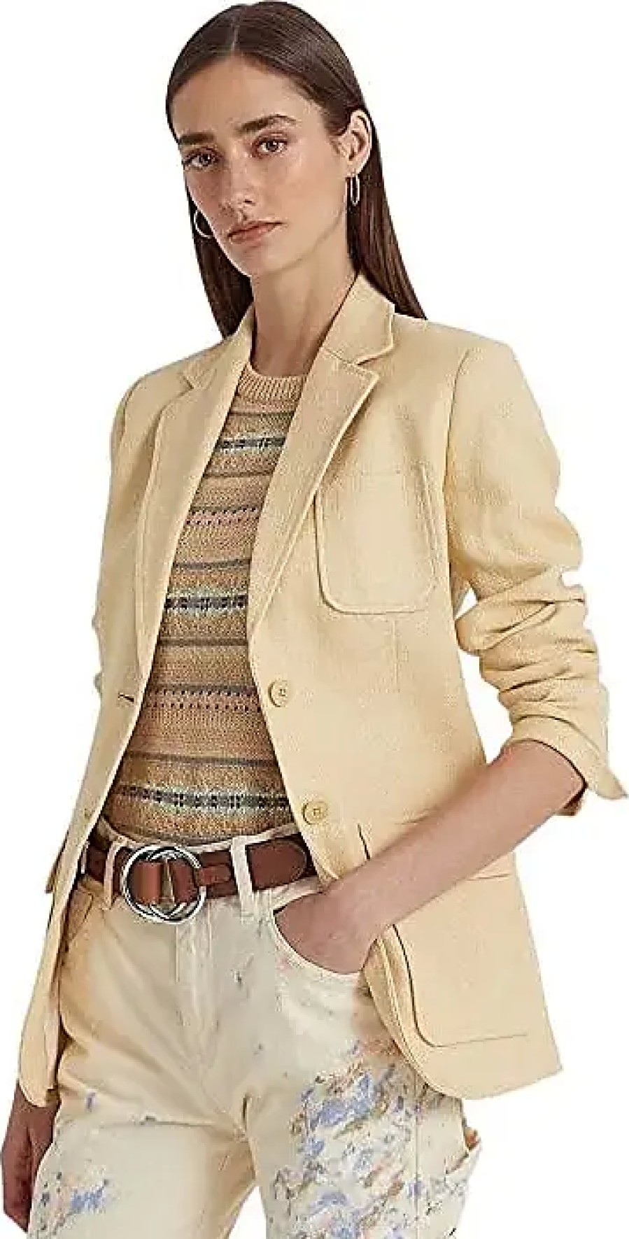 Femmes Reiss Costumes | Blazer En Lin A Chevrons (Creme Vintage) Vetements Pour Femmes