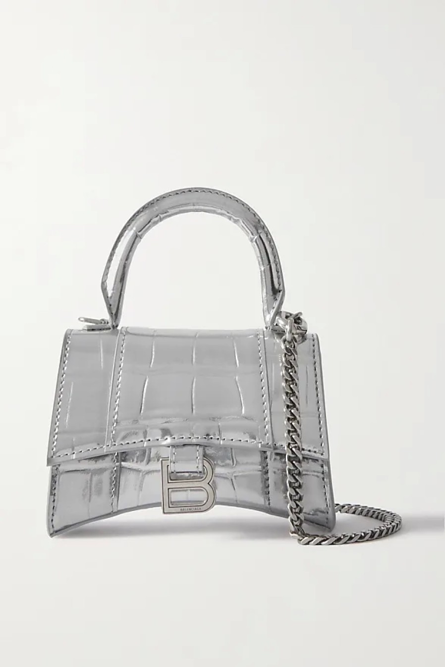 Femmes Furla Sacs | Mini Cabas Hourglass En Cuir Metallise Effet Croco - Argent - Taille Unique