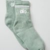 Hommes Alo Yoga Sous-Vetement | Chaussettes Demi-Equipage En Sauge Glacee/Vert Blanc, Taille : Moyen