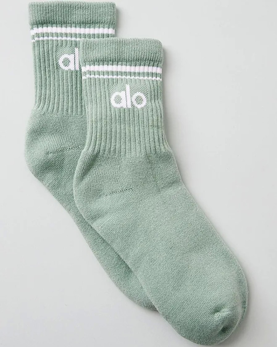 Hommes Alo Yoga Sous-Vetement | Chaussettes Demi-Equipage En Sauge Glacee/Vert Blanc, Taille : Moyen