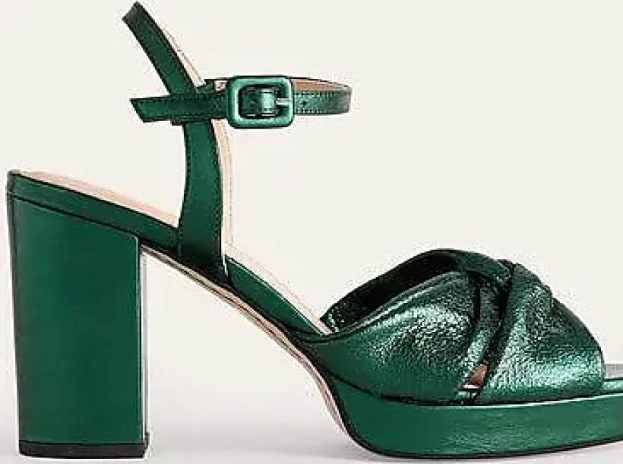 Femmes Malone Souliers Chaussures A Semelles Compensees | Sandales A Plateforme Torsadees Sur Le Devant Cuir Metallise Vert Hiver Femme Boden