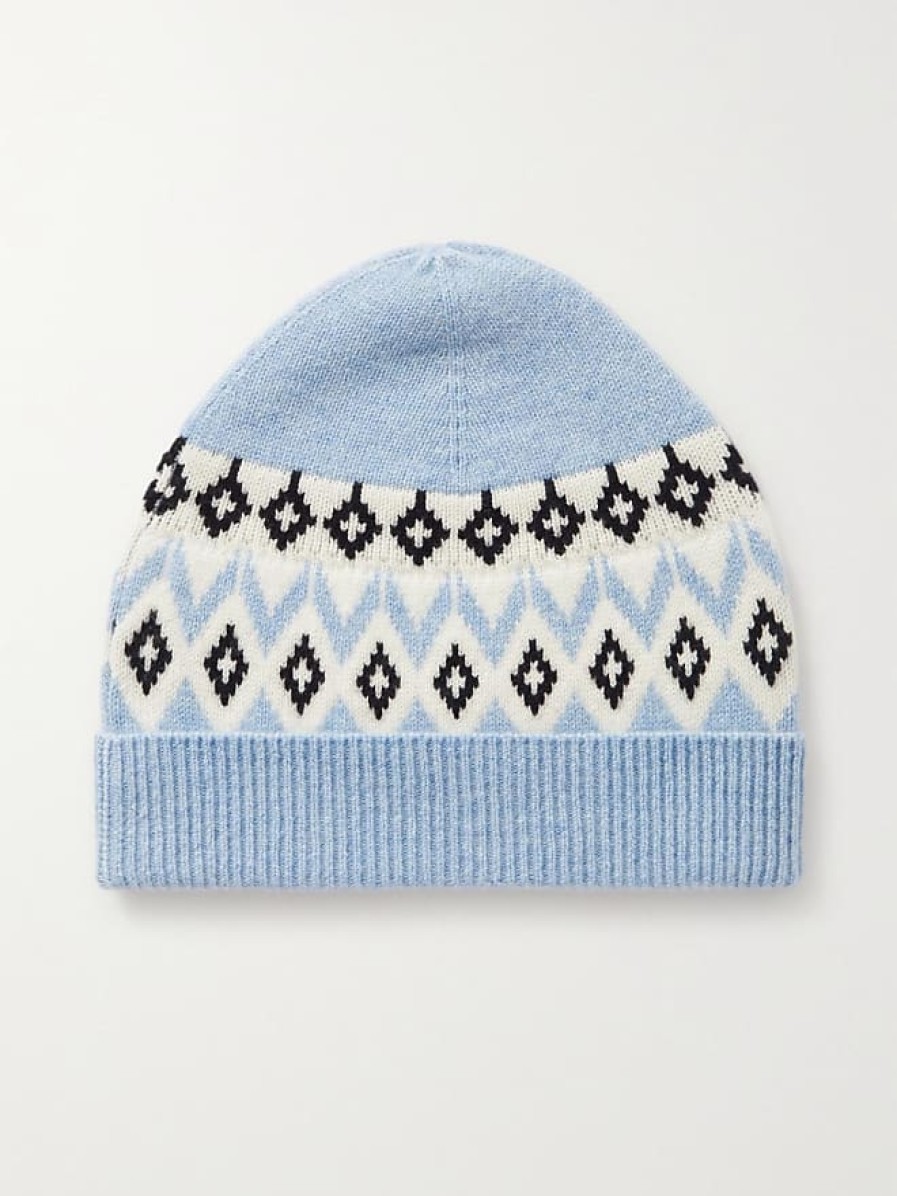 Femmes Moncler Chapeaux D'Hiver | Bonnet En Cachemire Lech Fair Isle - Bleu - Taille Unique