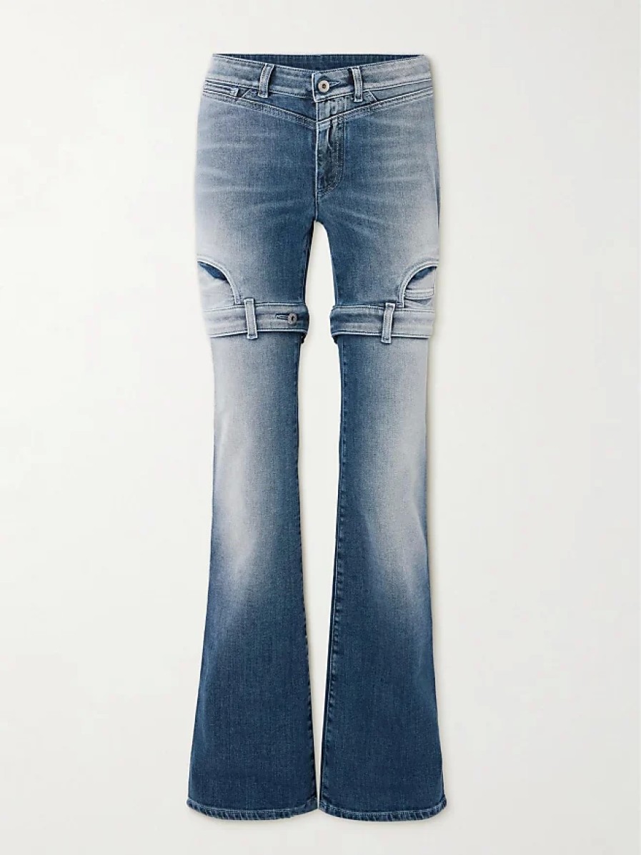 Femmes Mère Jeans | Jean Bootcut Taille Basse Upside Down - Bleu - 24,25,26,27,28,29