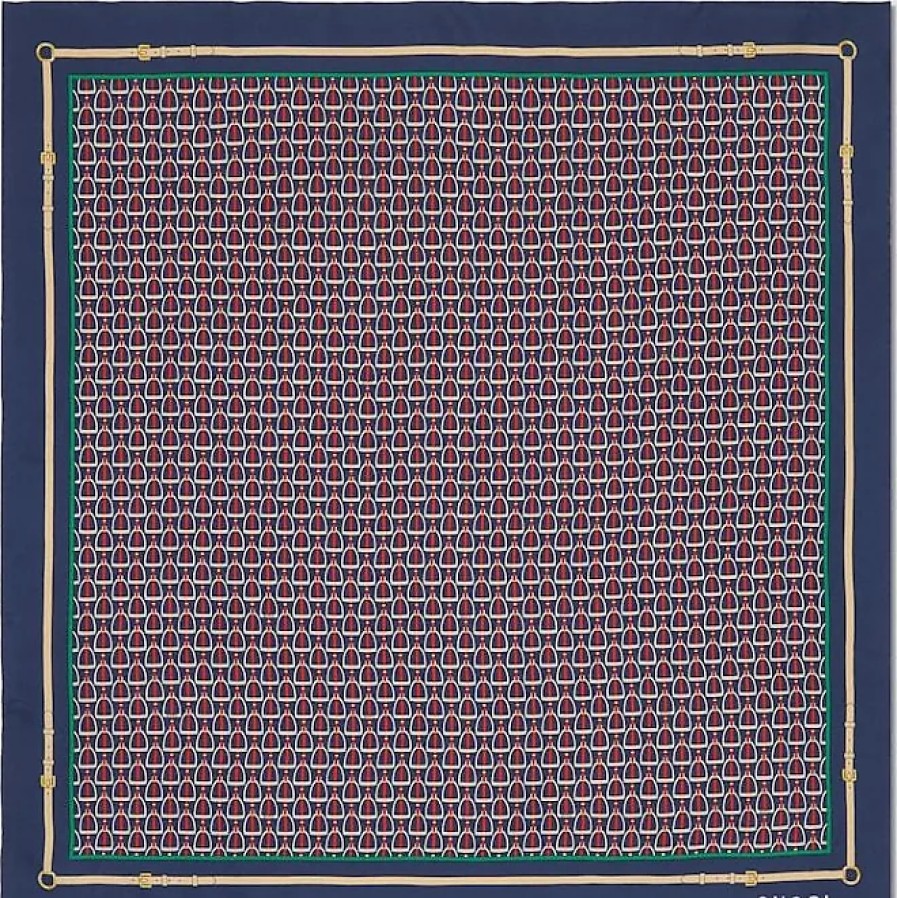 Hommes Ferragamo Echarpes | Foulard Carre En Soie Imprime Etrier, Bleu, Soie