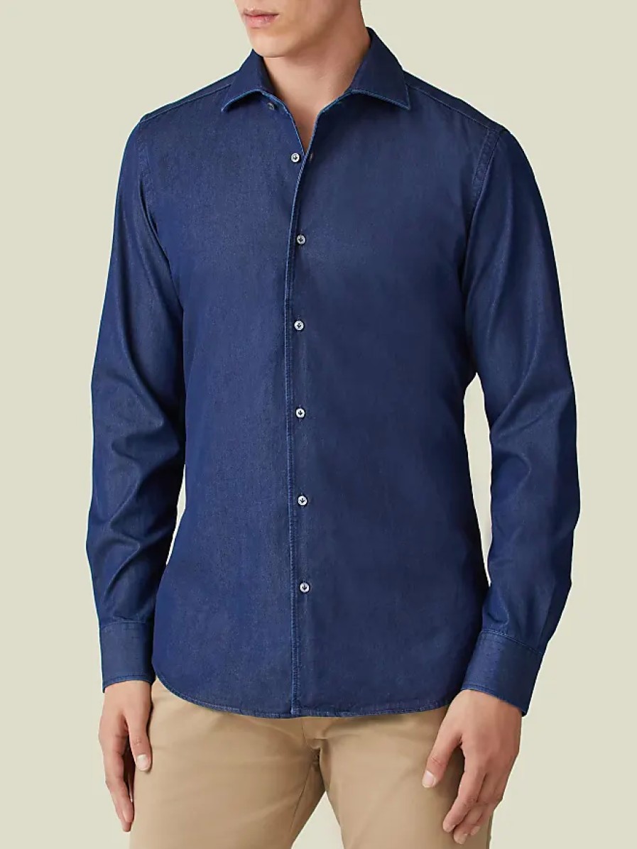 Hommes Luca Faloni Chemises | Chemise En Jean Bleu Nuit