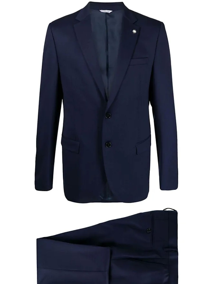 Femmes Dunhill Costumes | Costume A Simple Boutonnage En Laine Melangee - Homme - Spandex/Elasthanne/Laine/Viscose - 56 - Bleu