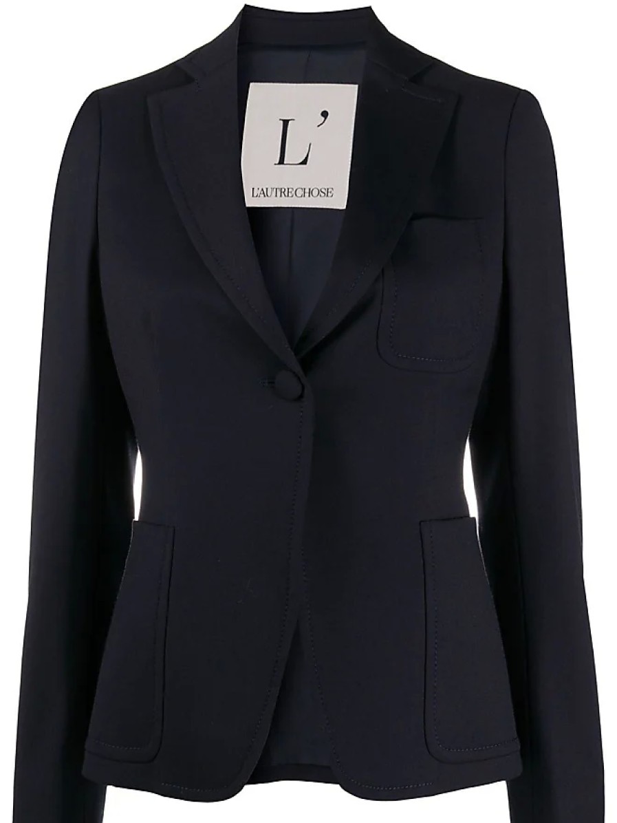 Femmes River Island Costumes | Blazer Slim A Simple Boutonnage - Femme - Polyester/Spandex/Elasthanne/Viscose/Viscose/Pbt Elite - 46 - Noir