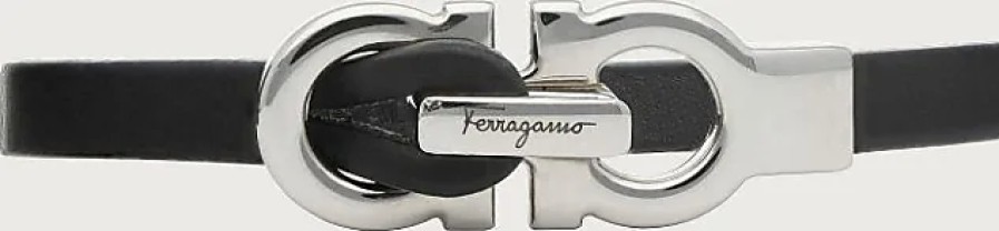 Hommes Ferragamo Bijoux | Bracelet Gancini Homme - Taille 17 Noir