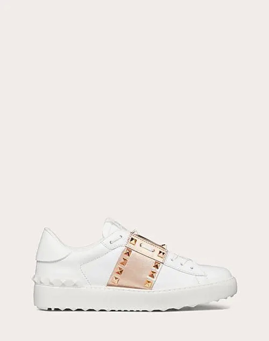 Femmes OIE d'or Chaussures D'Ete | Baskets Rockstud Untitled En Cuir De Veau Avec Bande Metallique Femme Blanc/Cuivre 35.5