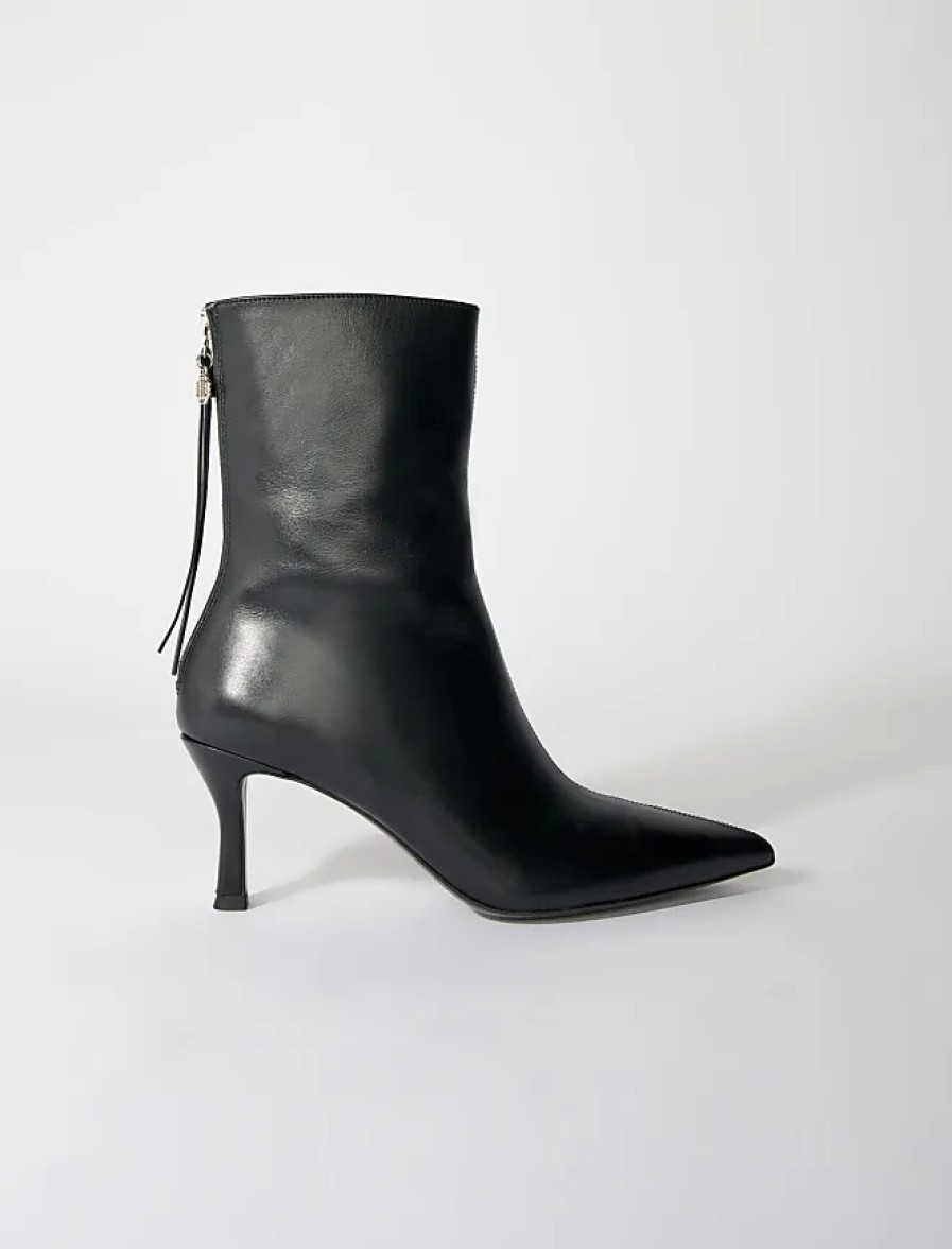 Femmes Entraîneur Bottes | Dessus De Vache Pour Femme : Bottines En Cuir Pour Printemps/Ete, Taille Moyenne, En Couleur Noir/Noir