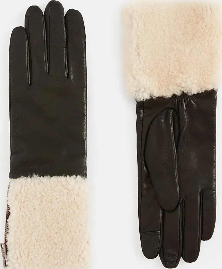 Femmes Beau Stockholm Gants | Gants Sasha En Cuir Avec Bordure En Faux Mouton