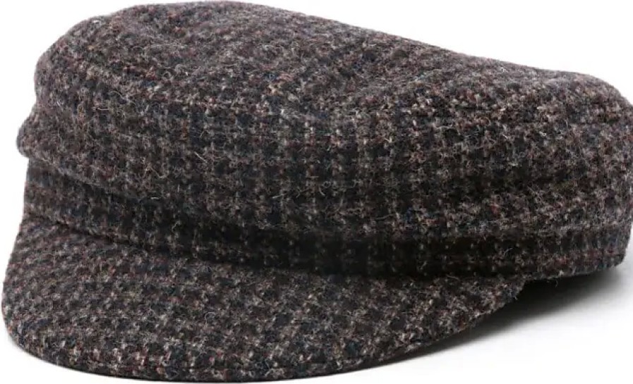 Femmes Walter Van Beirendonck Casquettes | Casquette Gorra Evie Tweed Baker Boy - Femme - Laine Biologique - 57 - Marron