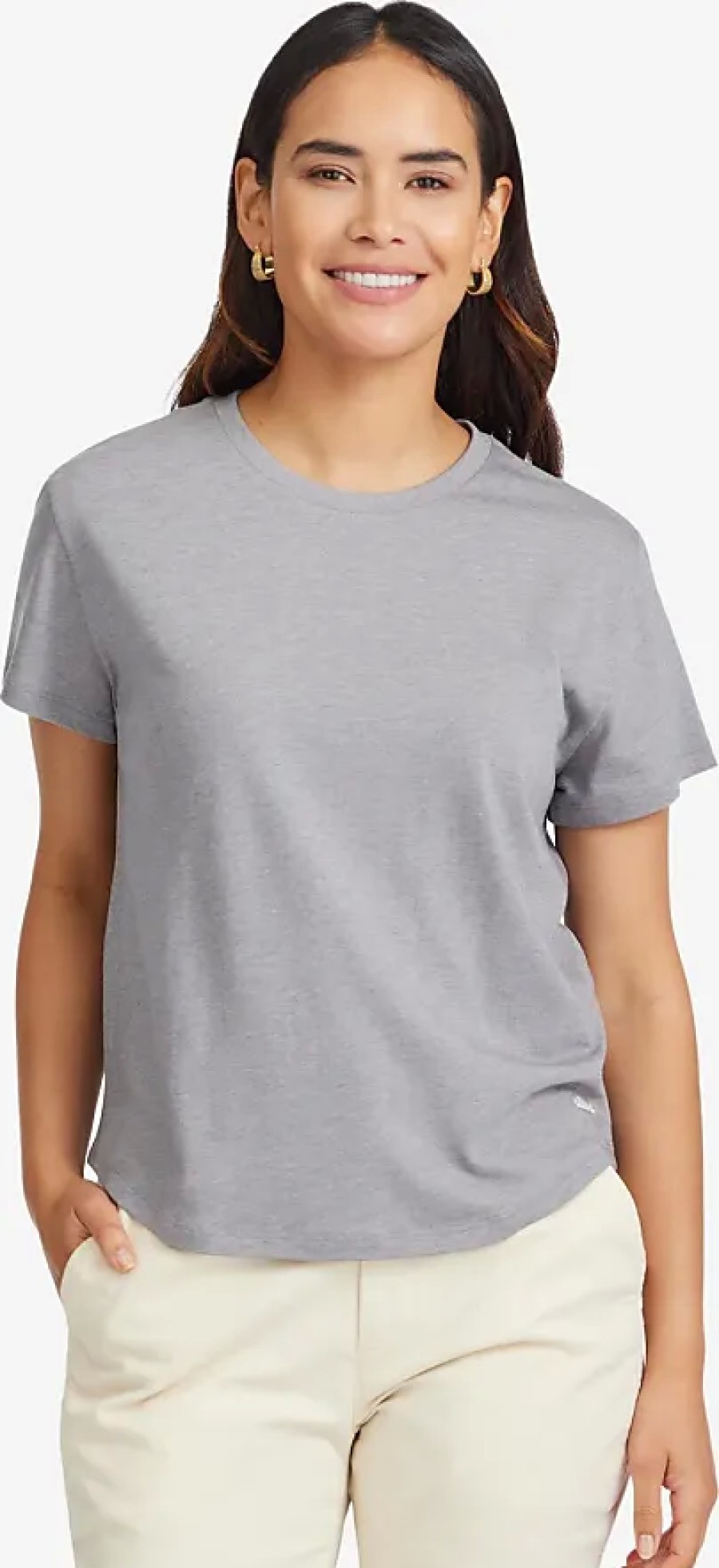 Femmes Dunhill T-Shirts | T-Shirt Merinos Doux Pour Femme, Gris Moyen, Taille Grande