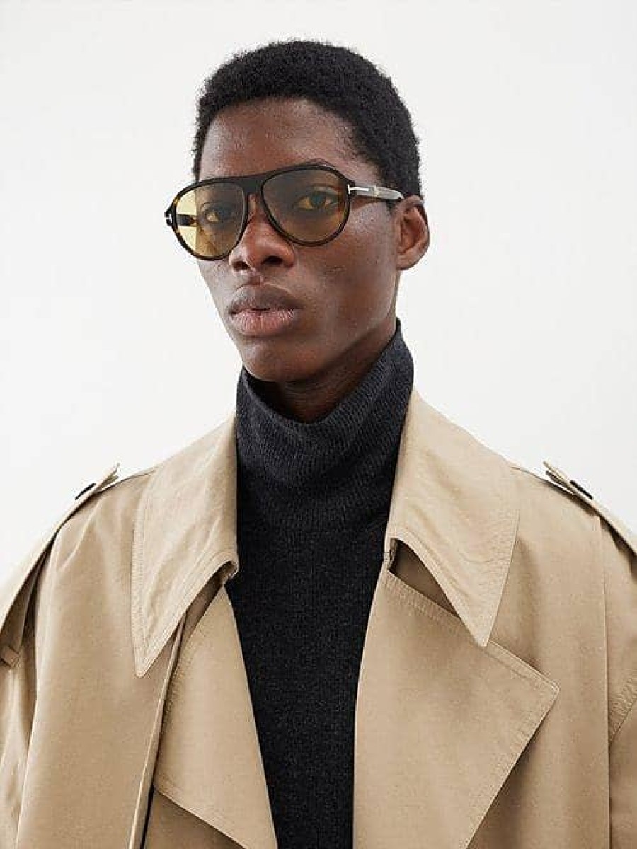 Hommes Lunettes Tom Ford Des Lunettes De Soleil | Lunettes De Soleil Aviateur En Acetate Ecaille De Tortue - Hommes - Marron Jaune