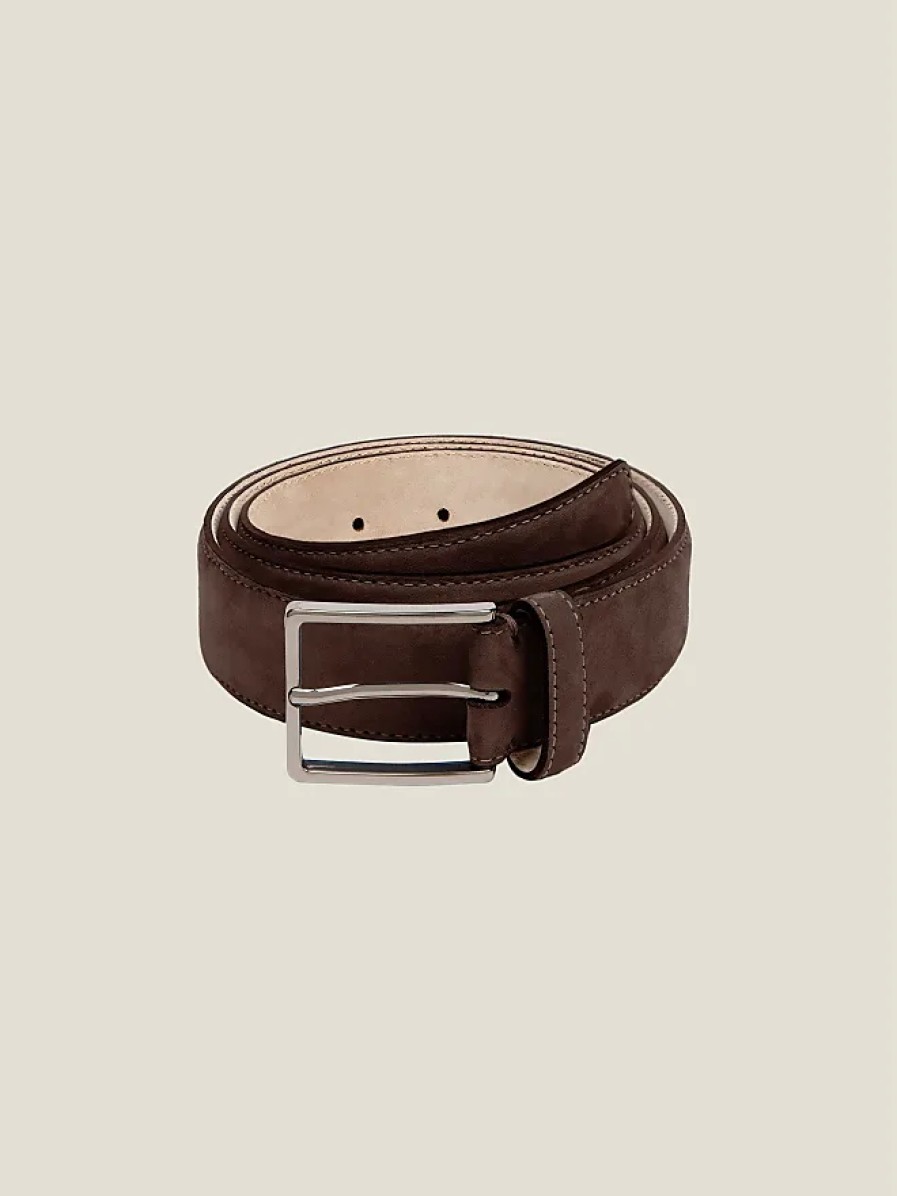 Hommes Ferragamo Ceintures | Ceinture En Daim Classique Marron Fonce