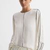 Femmes Reiss Chandails | Estella - Blouse A Manches Longues A Bordure Creme, Us 10