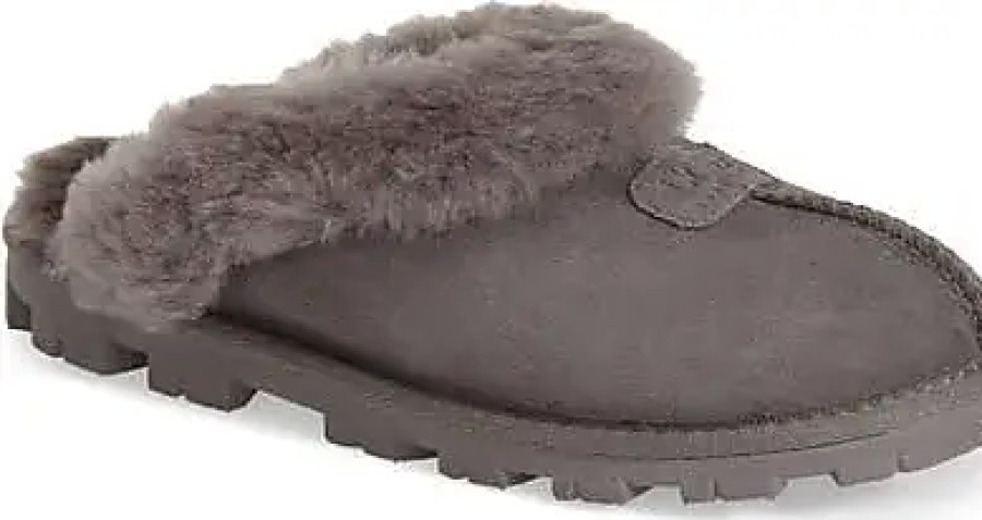 Femmes Flatté Chaussons | Pantoufle Doublee De Peau De Mouton Ugg (R) Coquette En Gris Chez Nordstrom, Taille 12