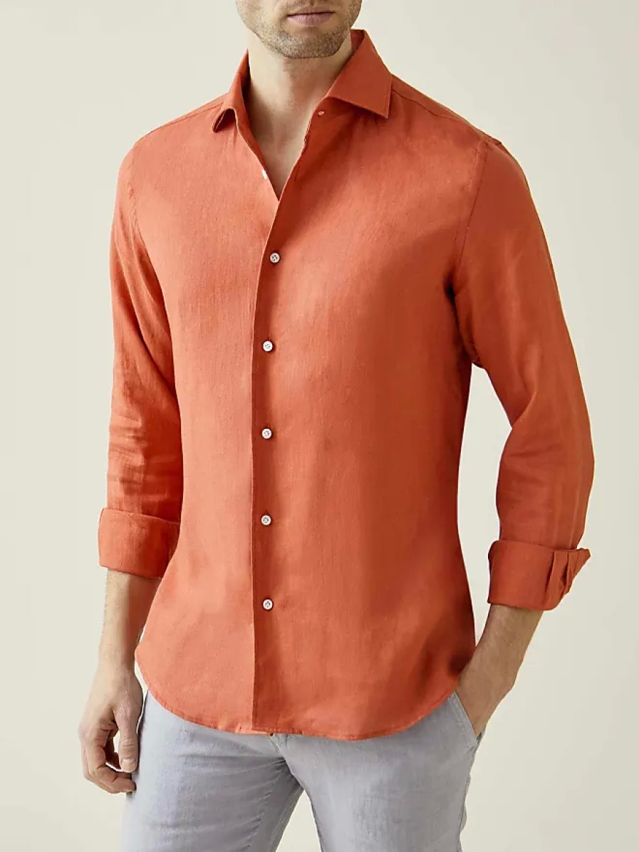 Hommes Luca Faloni Chemises | Chemise En Lin Portofino Corail