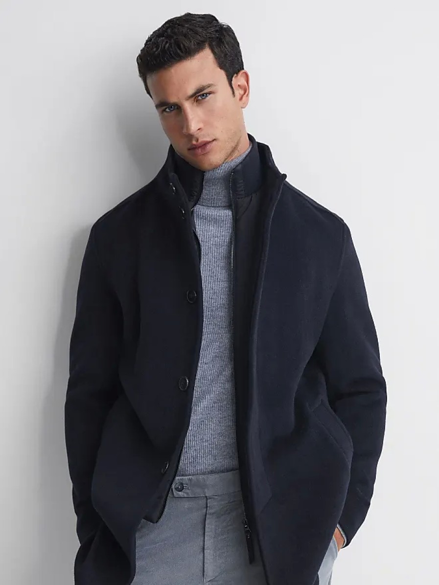 Hommes La face nord Manteaux | Dam - Manteau Long A Insert Amovible En Laine Bleu Marine, Xxl