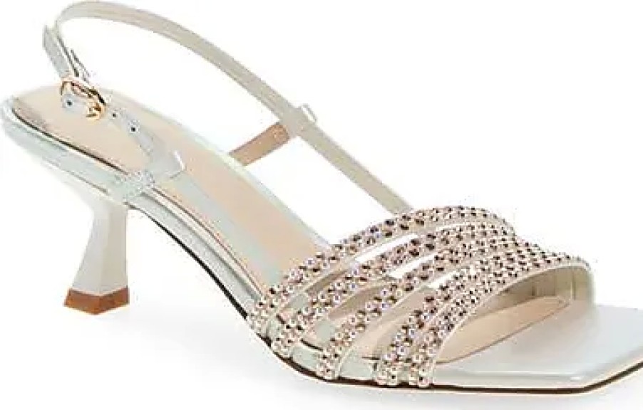 Femmes Prada Chaussures En Cuir | Sandale A Bout Carre Kasper En Bijou Blanc Perle Chez Nordstrom, Taille 7,5