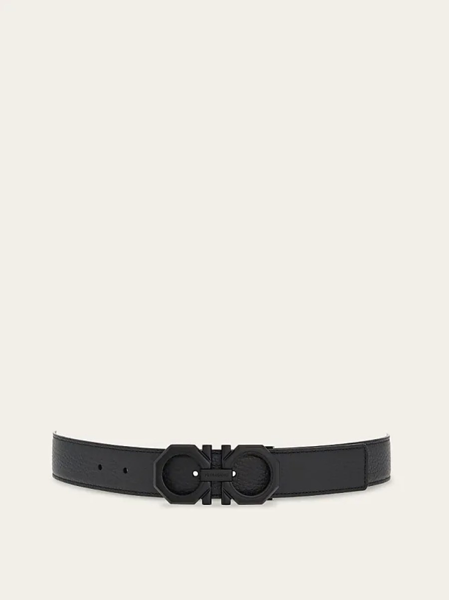 Hommes Balenciaga Ceintures | Ceinture Gancini Reversible Et Ajustable Homme Noir/Gris Fonce Taille 105Cm