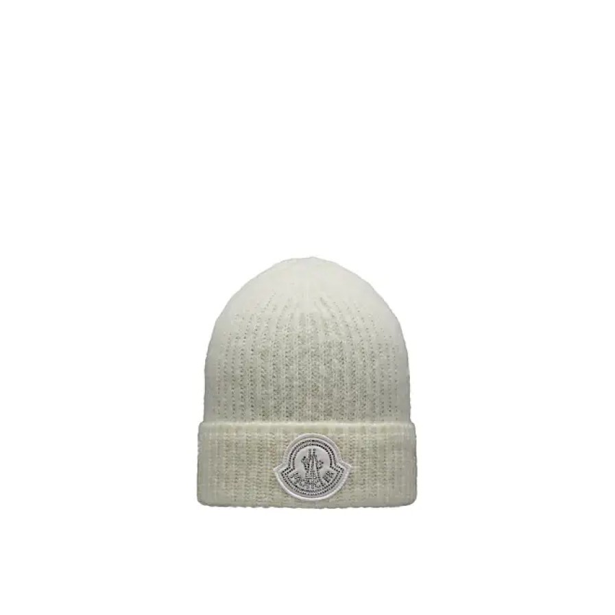 Femmes Moncler Chapeaux D'Hiver | Bonnet En Laine Melangee Blanc Taille Unique