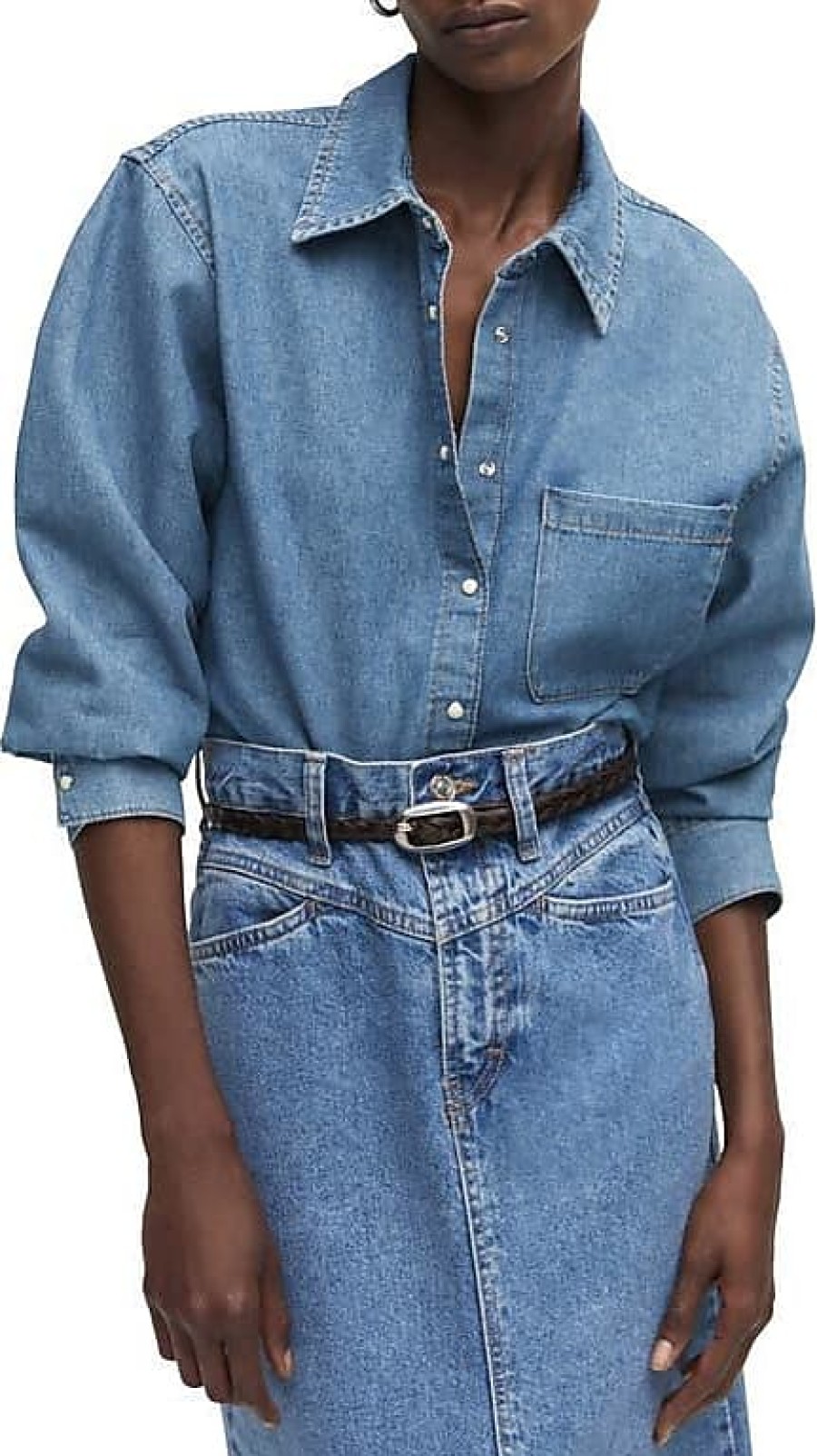 Femmes Slvrlake Denim Chemises | Chemise En Jean Snap-Up En Bleu Moyen Chez Nordstrom, Taille 0