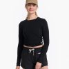 Femmes Stio T-Shirts | Chemise A Manches Longues Coast Crop Top Crew Neck | Noir | Xs, Taille Tres Petit