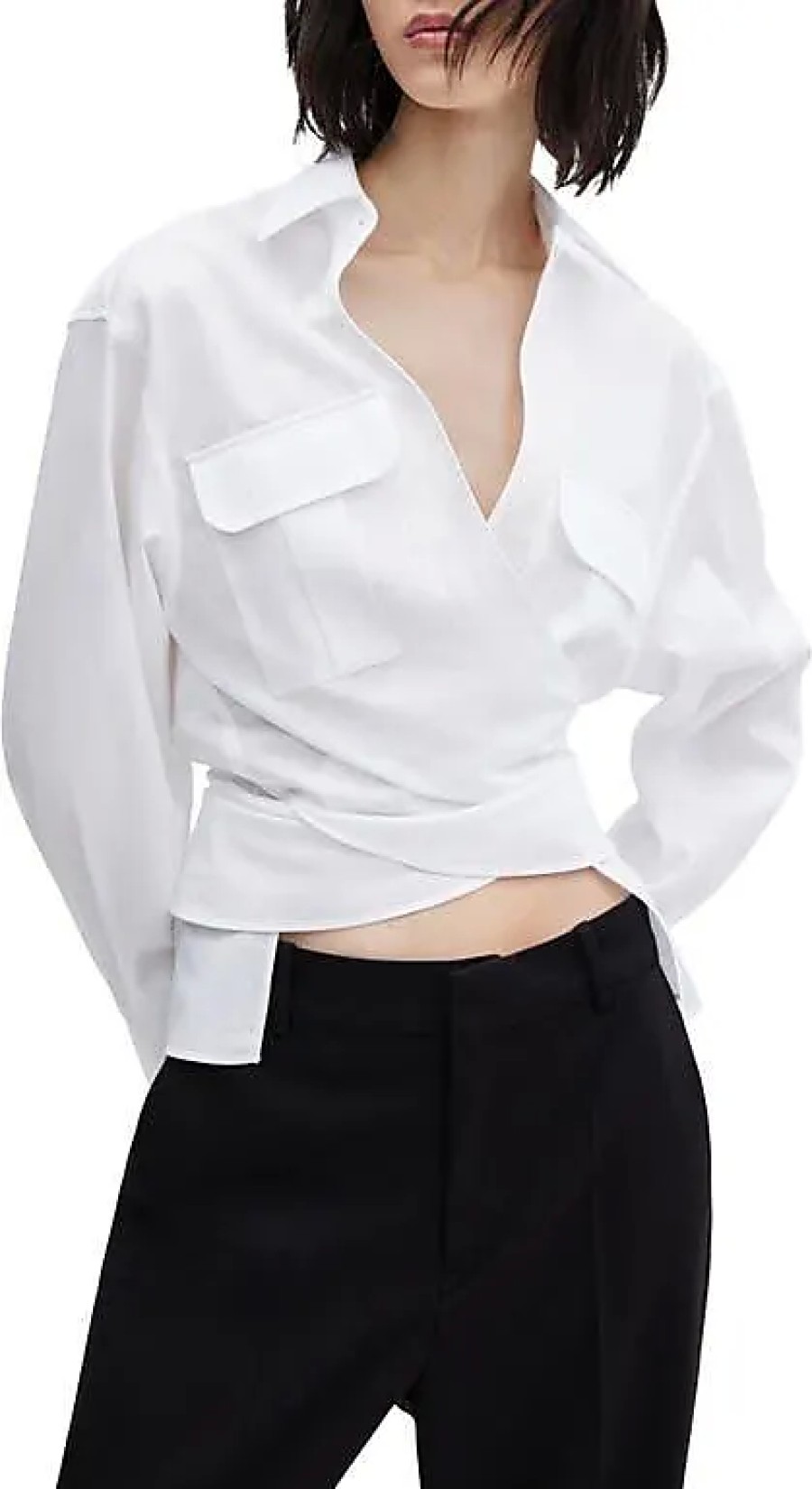 Femmes Paul Smith Chemises | Chemise En Coton Croisee Sur Le Devant En Blanc Chez Nordstrom, Taille 2