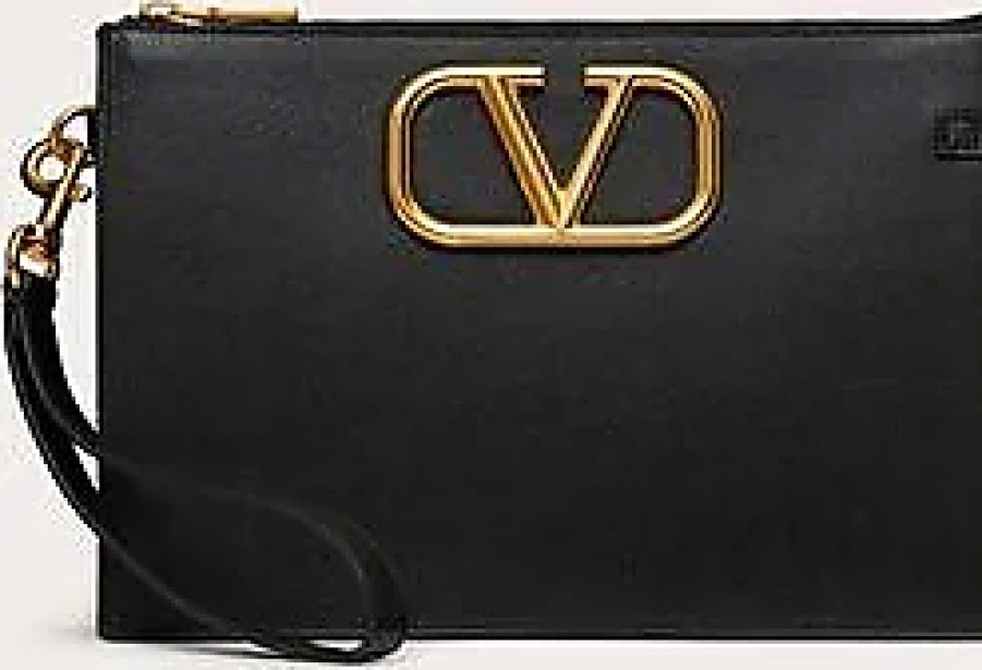 Hommes Ferragamo Sacs | Pochette Vlogo Signature En Cuir De Veau Homme Noir Uni