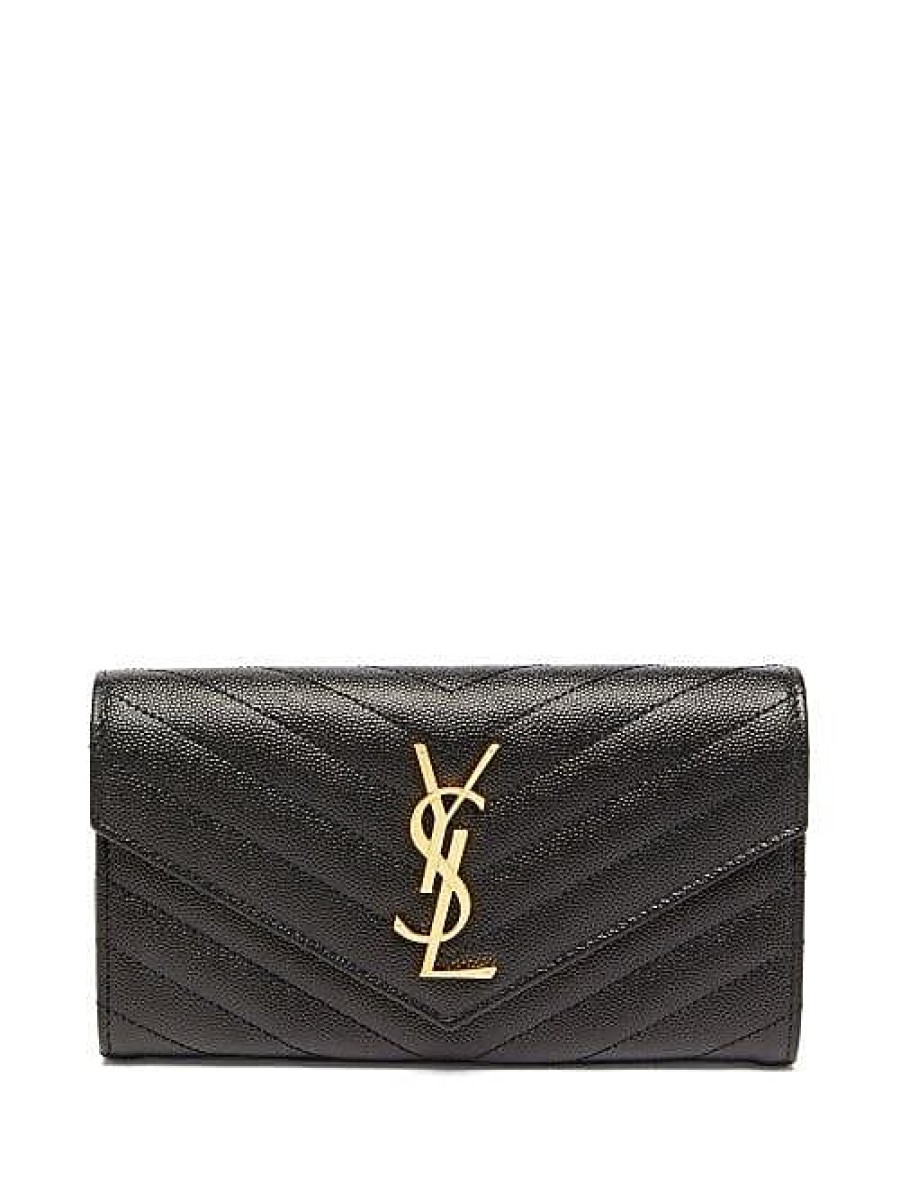 Femmes Saint-Laurent Portefeuilles | Portefeuille Continental En Cuir Matelasse Avec Logo Ysl