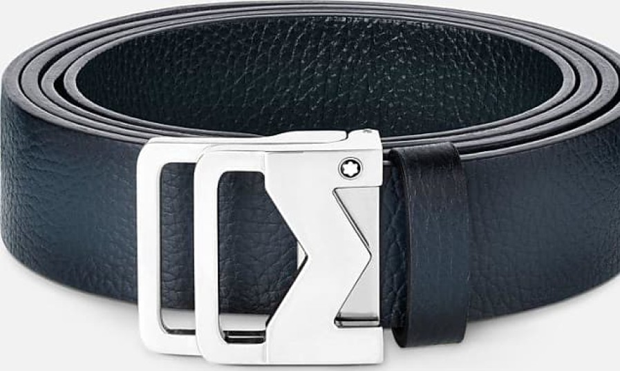 Hommes Boden Ceintures | Ceinture En Cuir Bleu Sfumato A Boucle M 35 Mm