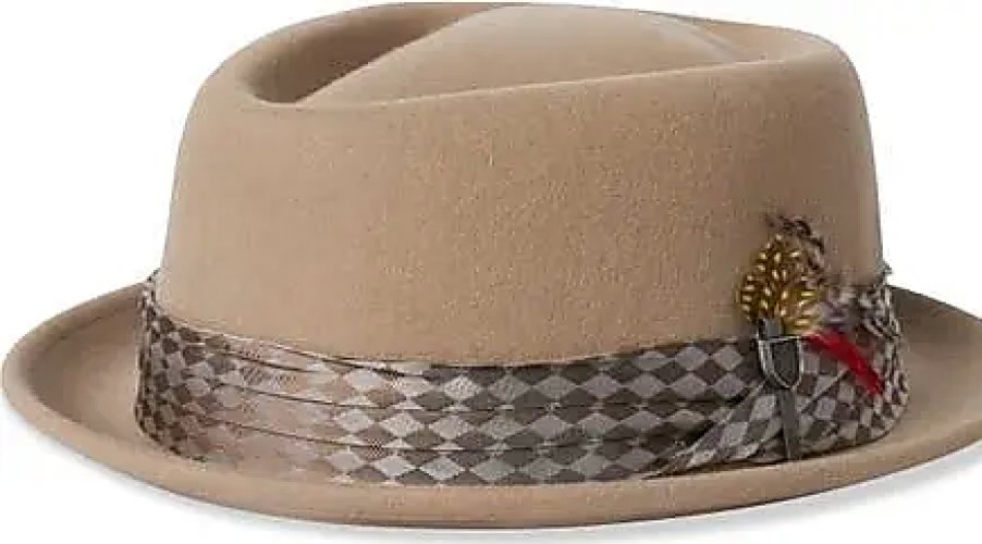 Hommes Prada Chapeaux | Chapeau Pork Pie En Laine Feutree Stout A Carreaux Sable/Sable Chez Nordstrom, Taille X-Large