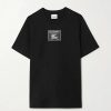 Femmes Burberry T-Shirts | T-Shirt En Jersey De Coton Applique - Noir - Xx Small,X Small,Small,Medium,Large,X Large,Xx Large