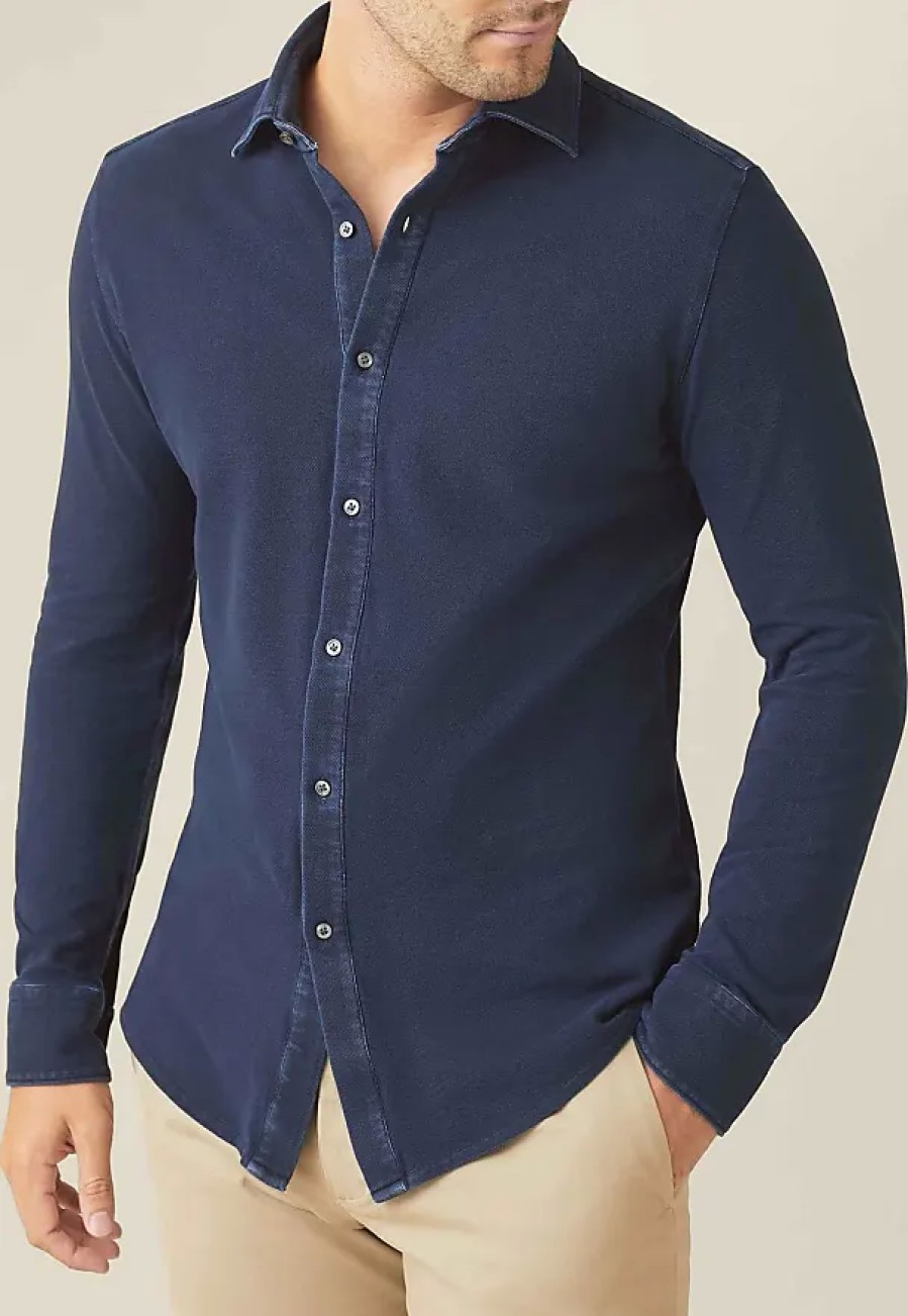 Hommes Luca Faloni Chemises | Chemise Pique Siena Bleu Marine