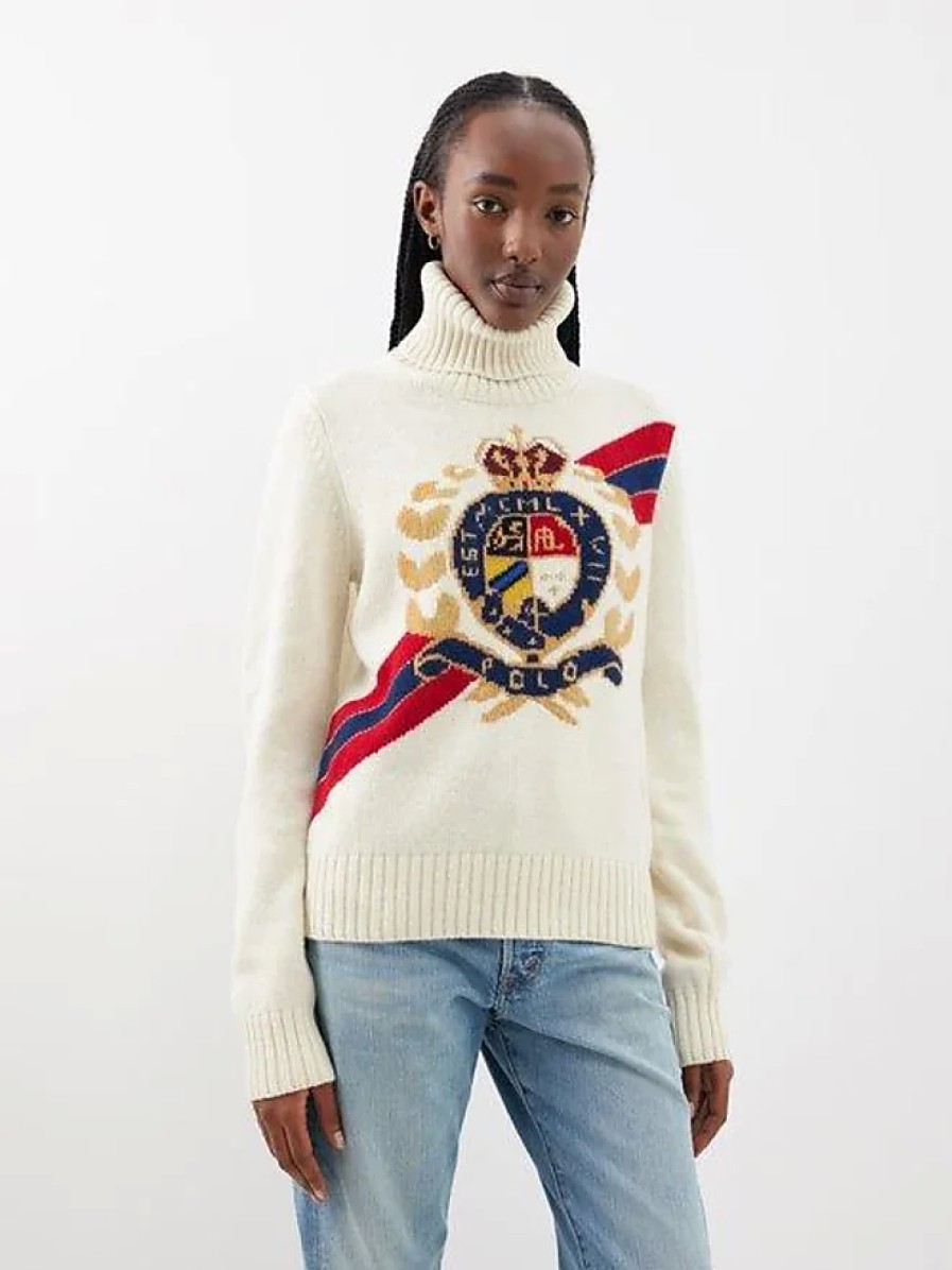 Femmes polo Ralph Lauren Chandails | Pull A Col Roule En Laine Avec Ecusson Intarsia