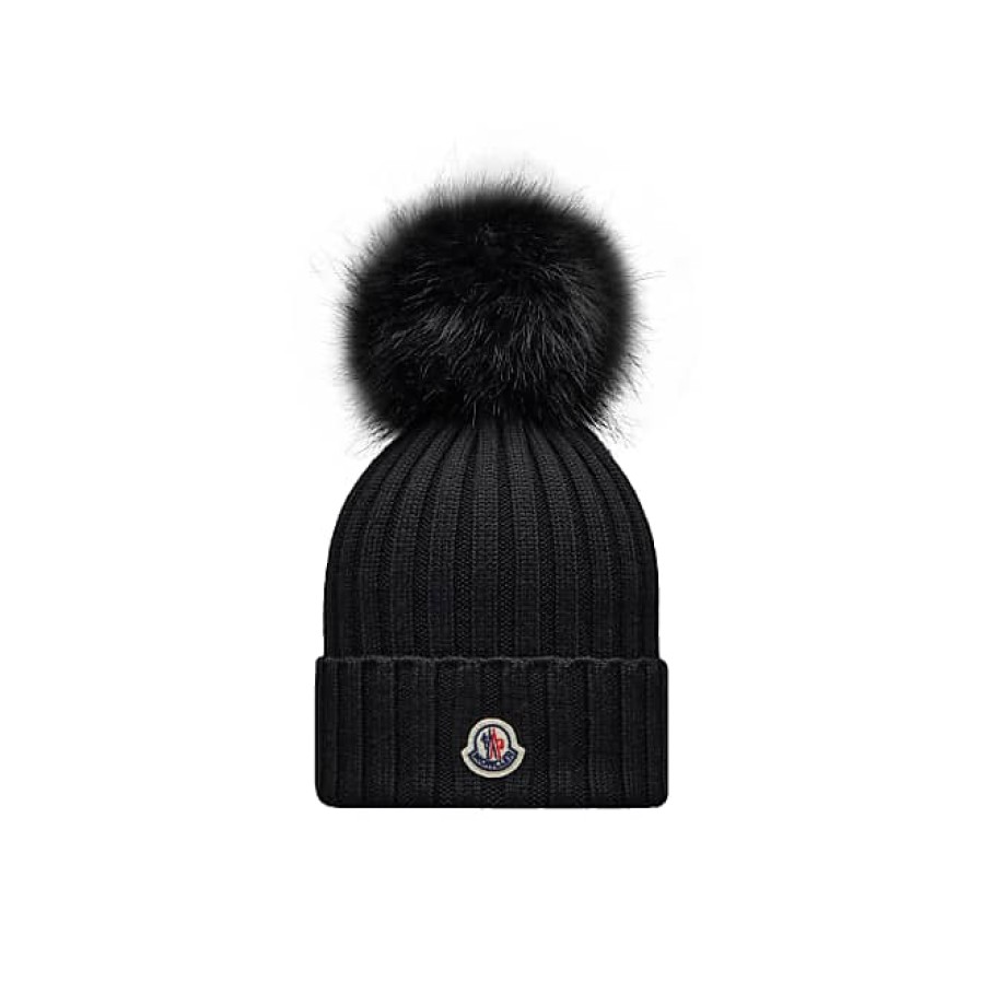 Femmes Gucci Chapeaux D'Hiver | Bonnet Avec Pom Pom Noir Taille Unique