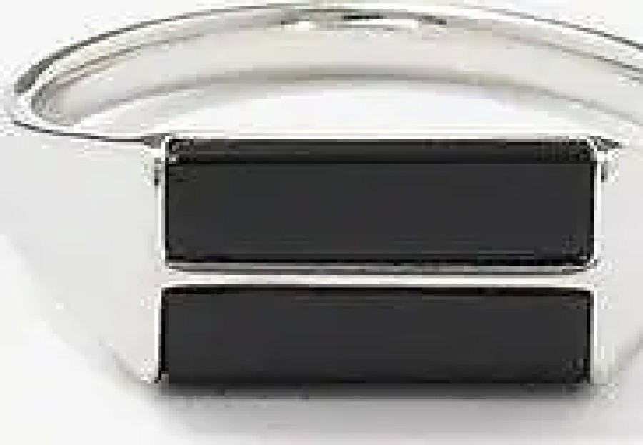 Hommes Valentino Garavani Bijoux | Bague Duo Onyx Et Argent Sterling - Homme - Argent Noir