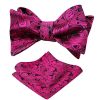 Hommes Retraitez Noeuds Papillon | Ensemble De Pochettes De Costume Avec Noeud Papillon Et Noeud Papillon En Jacquard Cachemire Pour Homme (Noir + Rose Vif)