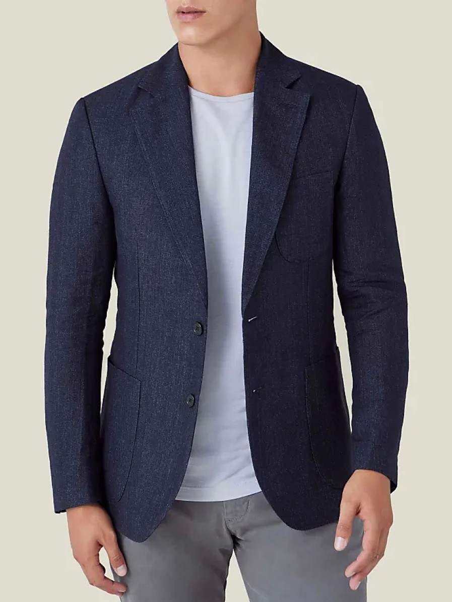 Hommes Reiss Costumes | Blazer En Lin Bleu Marine