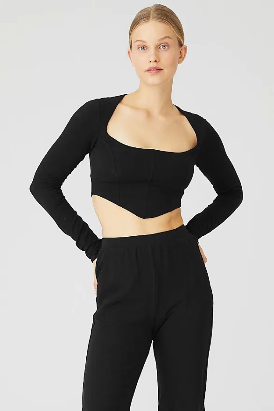 Femmes Stio T-Shirts | Haut A Manches Longues Soft Sculpt Dans Noir, Taille: Grand | Alo Yogaae